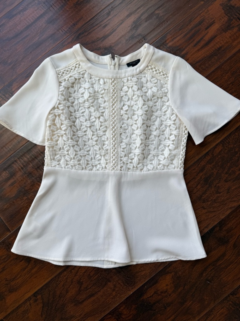 Ann Taylor Ivory Lace-Front Peplum Blouse
